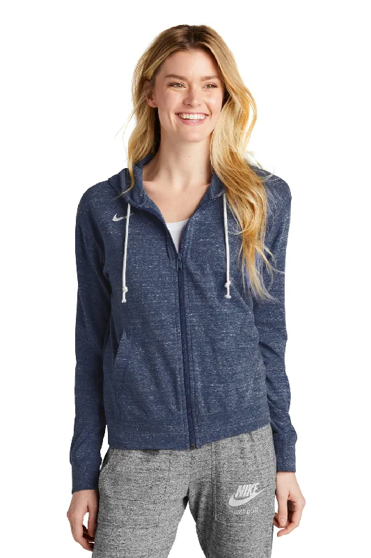 Early Access Nike Womens Gym Vintage Full Zip Hooded Sweatshirt Hoodie w/ Pockets - Team Navy Blue