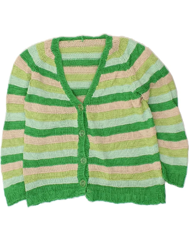 Crazy Savings VINTAGE Womens 3/4 Sleeve Cardigan Sweater UK 14 Medium Green Striped