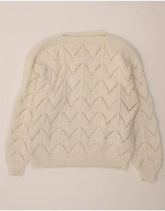Value Deals VINTAGE Womens Boat Neck Jumper Sweater UK 16 Large White