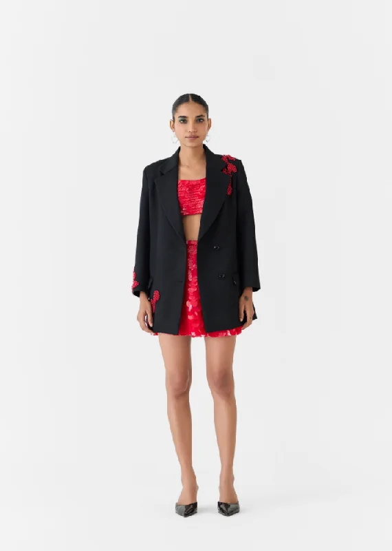 Best Bargains Black Cherry Embroidered Blazer