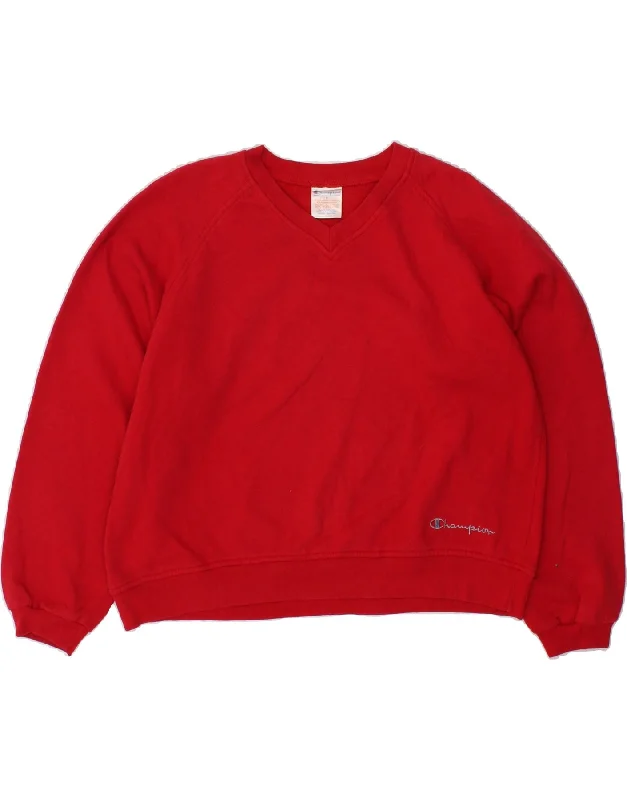 Super Bargain CHAMPION Womens Oversized Crop Sweatshirt Jumper UK 14 Medium Red Cotton