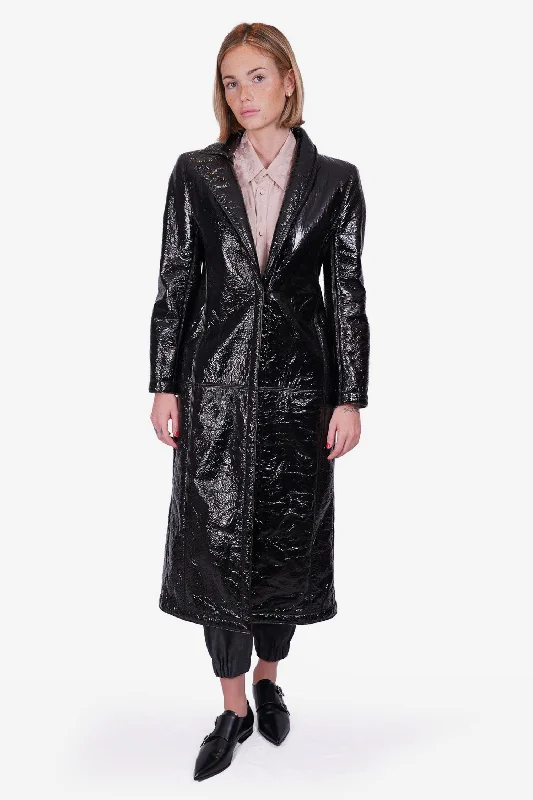 Unmissable Offer Fendi Black Patent Lamb Fur Single Breasted Coat Size 36