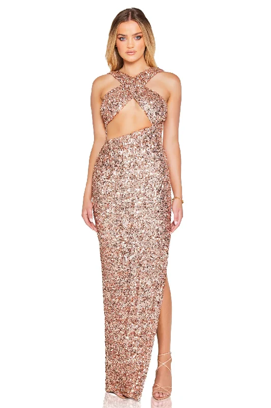 Act Now Nookie Luma Cut Out Gown - Rose Gold