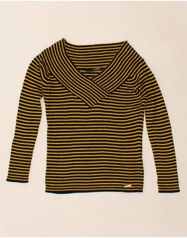 Final Markdown GUESS Womens Crop V-Neck Jumper Sweater UK 6 XS Yellow Striped Viscose Final Markdown GUESS Womens Crop V-Neck Jumper Sweater UK 6 XS Yellow Striped Viscose
