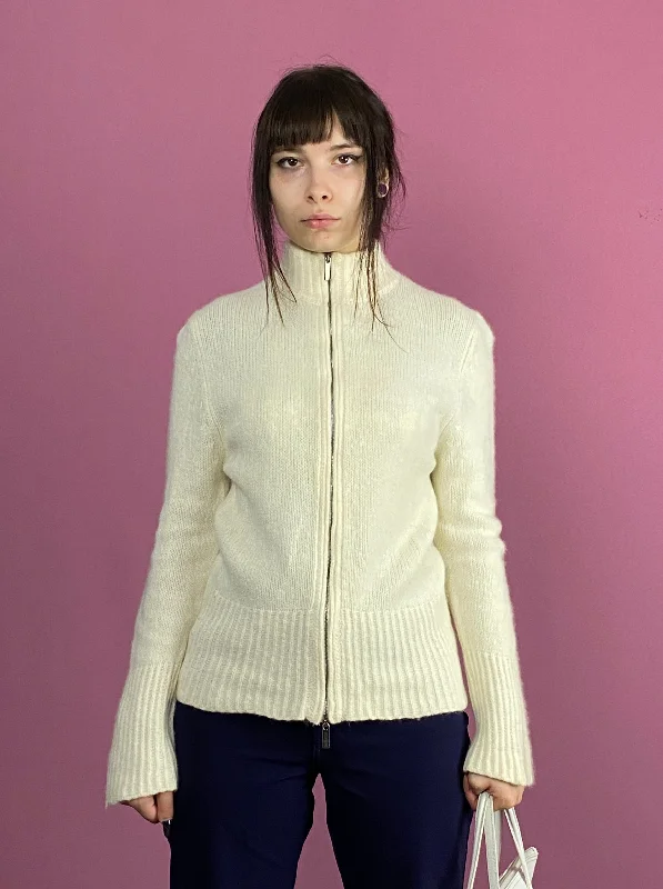 Massive Deals Iris Von Arnim Vintage Women's Full Zip Sweater - M White Cashmere