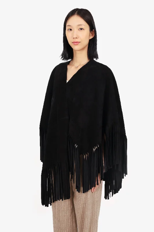 Crazy Deals Burberry Black Suede Fringed Poncho