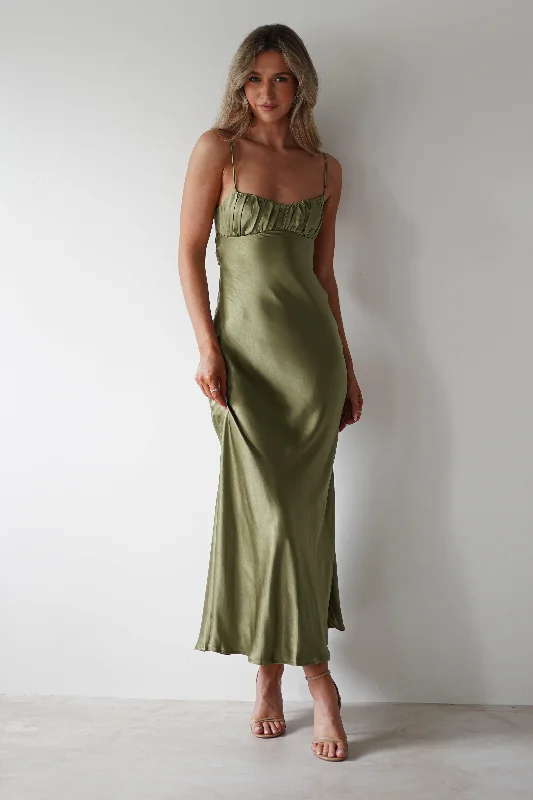 Huge Discounts Grace Soft Satin Maxi Dress | Olive