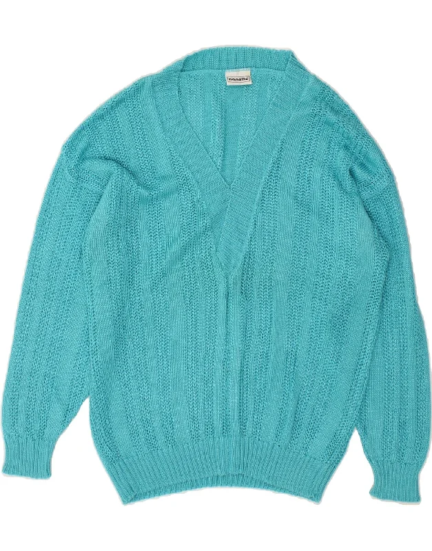 YEAR-End Sale VINTAGE Womens V-Neck Jumper Sweater UK 16 Large Turquoise