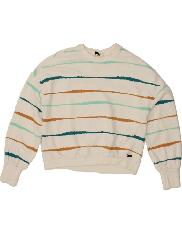 Hurry In ROXY Womens Oversized Sweatshirt Jumper UK 10 Small White Striped Cotton