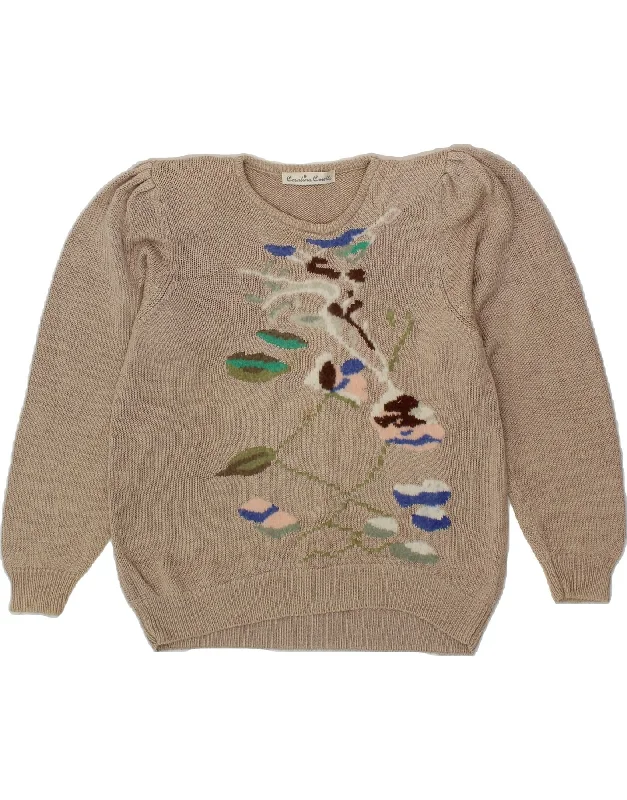 Referral Discount VINTAGE Womens Crew Neck Jumper Sweater IT 42 Medium Beige Floral Ramie Referral Discount VINTAGE Womens Crew Neck Jumper Sweater IT 42 Medium Beige Floral Ramie