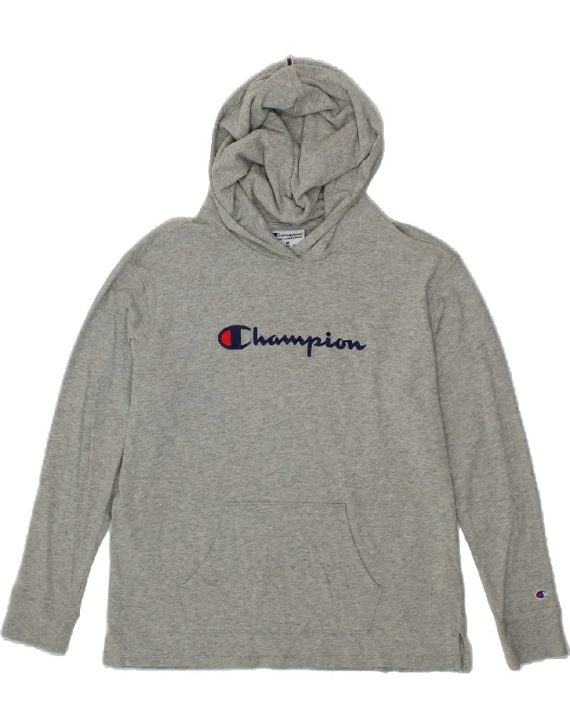 Year-End Clearance CHAMPION Womens Graphic Hoodie Jumper UK 14 Medium Grey Cotton