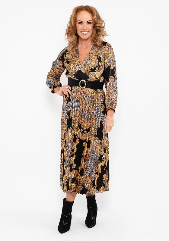 Big Savings Seventy1 Ornate Print Pleat Midi Dress, Black