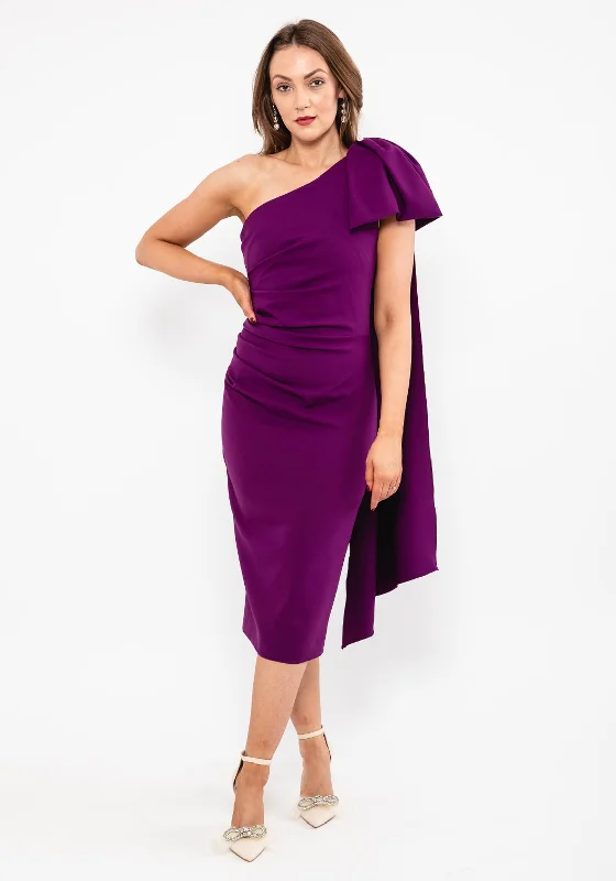 Grand Opening Sale Kevan Jon Krystle Midi One-Shoulder Dress, Purple