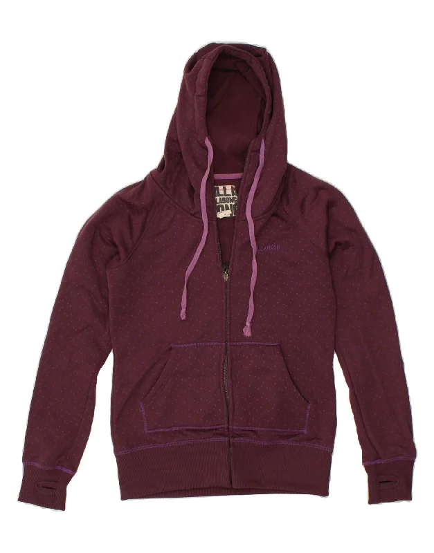 Steals and Deals BILLABONG Womens Zip Hoodie Sweater UK 14 Medium Burgundy Spotted