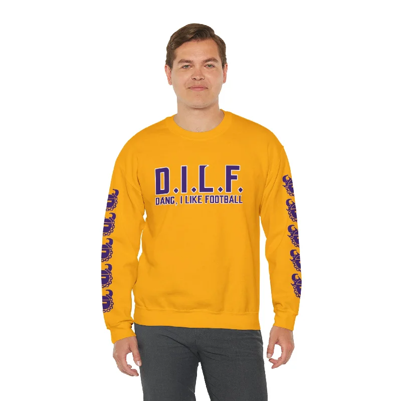 Can't Miss Unisex Heavy Blend™ Crewneck - D.I.L.F. + Game Day Helmet (Sleeves)