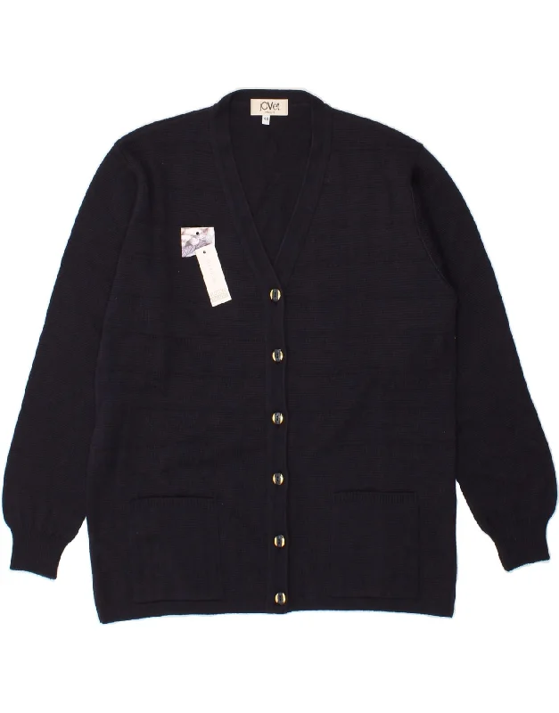 Savings Alert VINTAGE Womens Cardigan Sweater IT 48 XL Navy Blue Merino Wool