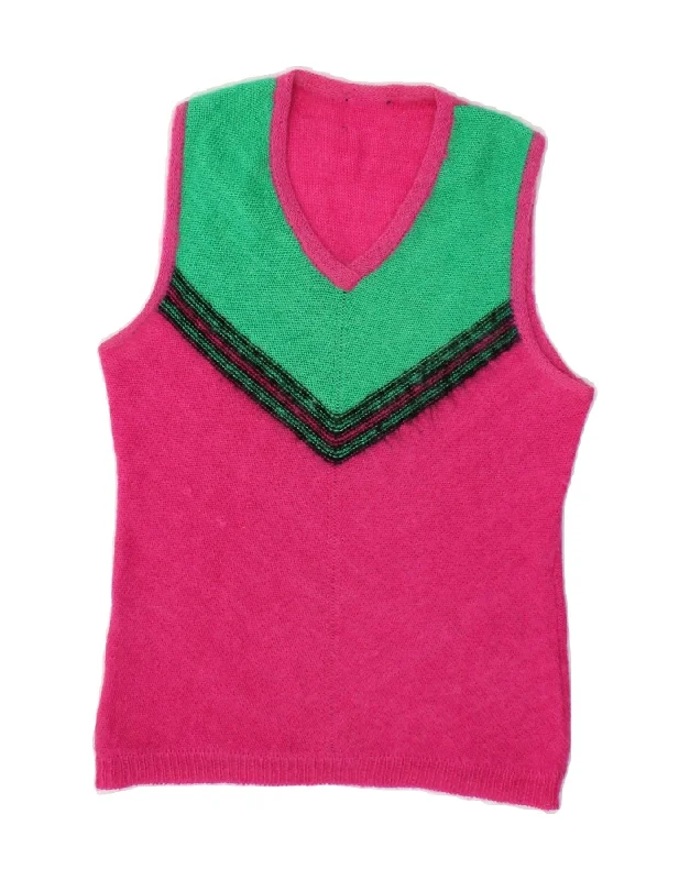 Super Savings VINTAGE Womens Vest Tank Top UK 10 Small Pink Colourblock Mohair