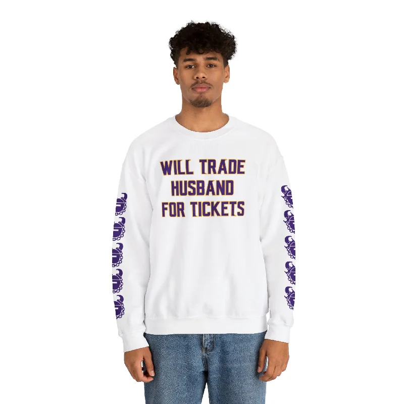 Weekend Special Unisex Heavy Blend™ Crewneck - Husband for Tickets + Game Day Helmet (Sleeves)