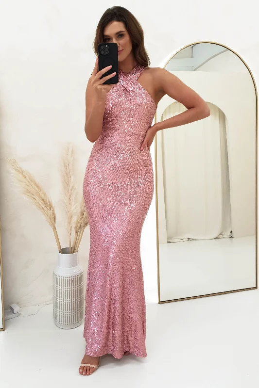 Bargain Prices Jozelle Sequin Halterneck Bodycon Gown | Rose Gold