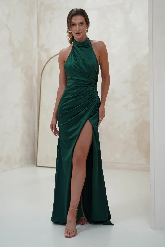 Hot Deal Alayna Draped Halterneck Gown | Emerald Green