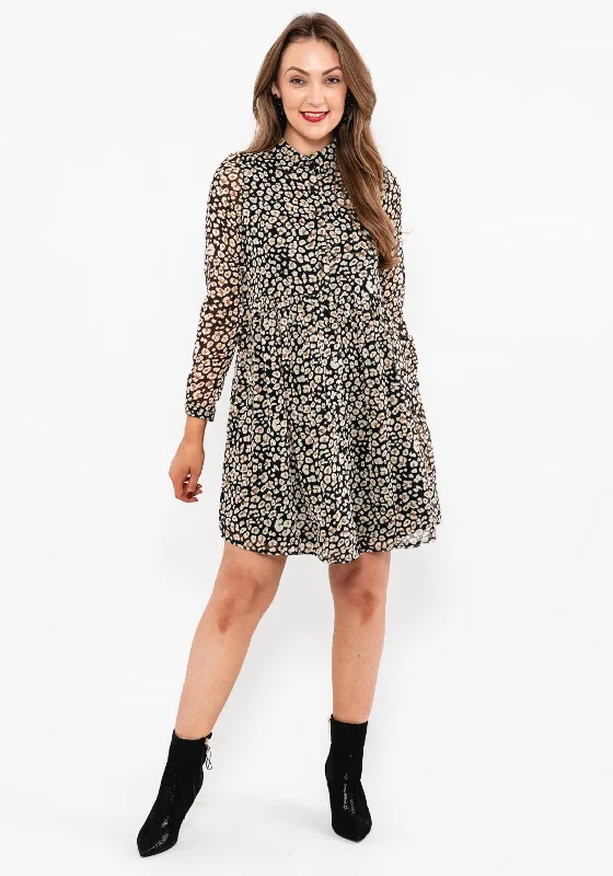 Hurry In Seventy1 Leopard Print Mini Shirt Dress, Black Multi