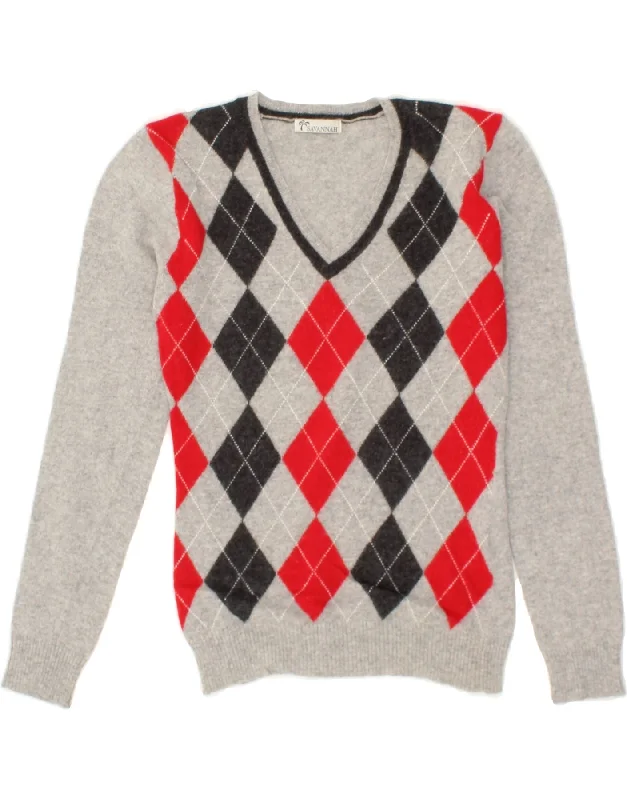 Deal of the Day VINTAGE Womens V-Neck Jumper Sweater UK 10 Small Grey Argyle/Diamond Deal of the Day VINTAGE Womens V-Neck Jumper Sweater UK 10 Small Grey Argyle/Diamond