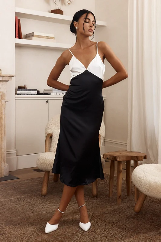 Unmissable Offer Glimmer Of Hope Cami Strap Midi Dress Black/White