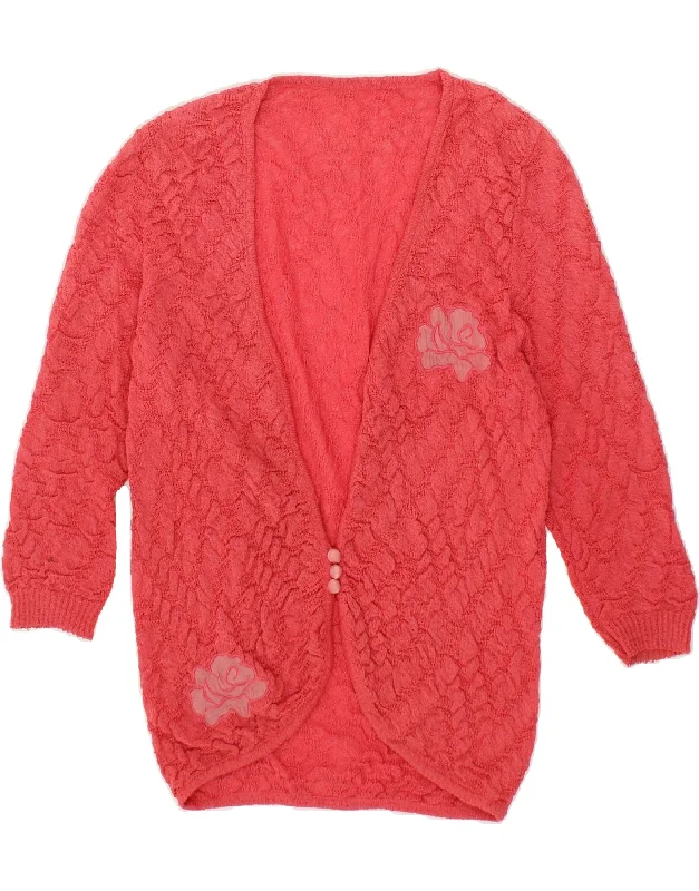Mega Sale VINTAGE Womens Longline 3/4 Sleeve Cardigan Sweater UK 10 Small Pink
