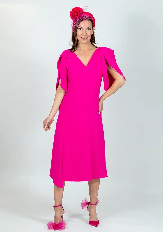 Bonus Savings Ella Boo Oversize Tulip Sleeve Midi Dress, Hot Pink