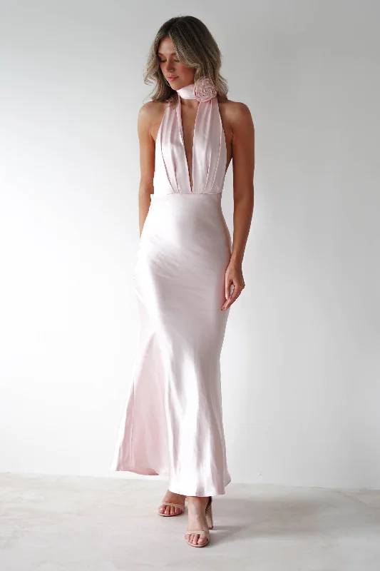 Reduced Prices Kaylah Soft Satin Maxi Dress | Pearl Pink