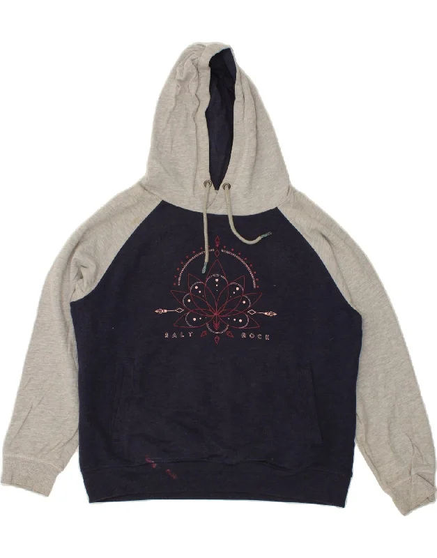 Final Clearance SALTROCK Womens Graphic Hoodie Jumper UK 14 Large Navy Blue Colourblock Final Clearance SALTROCK Womens Graphic Hoodie Jumper UK 14 Large Navy Blue Colourblock
