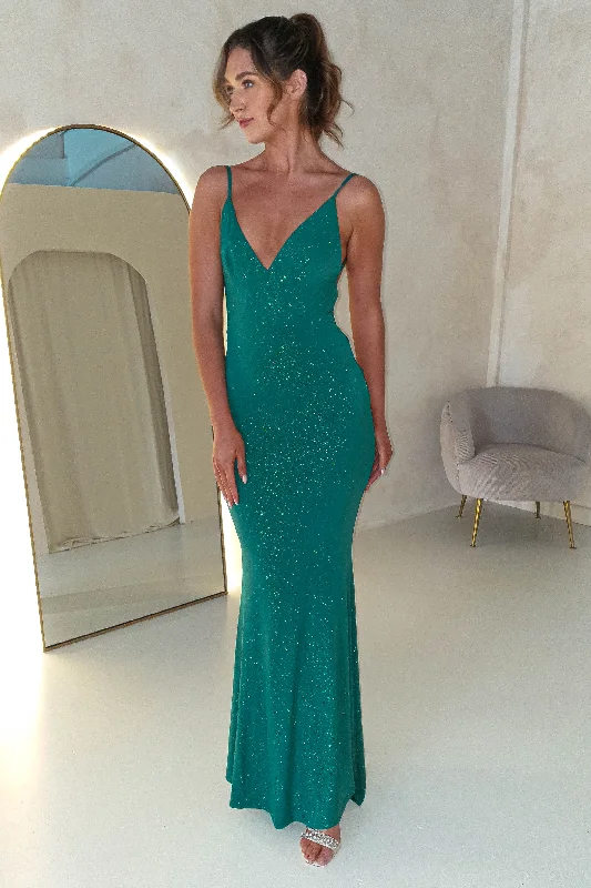 Limited Quantity Billie Glitter Bodycon Gown | Emerald Green