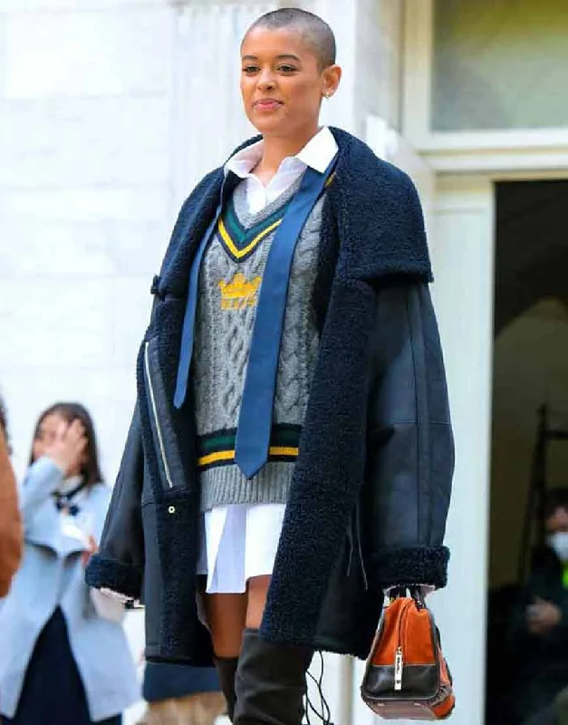Price Fest Gossip Girl Jordan Alexander Black Leather Shearling Coat