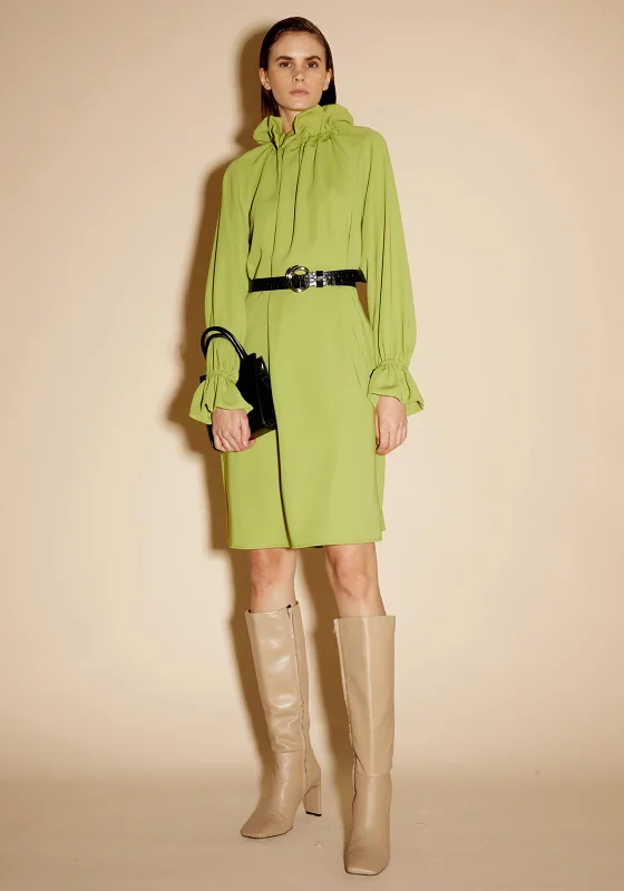 Discount Extravaganza Birelin Ruffle Neck Shift Dress, Matcha Green