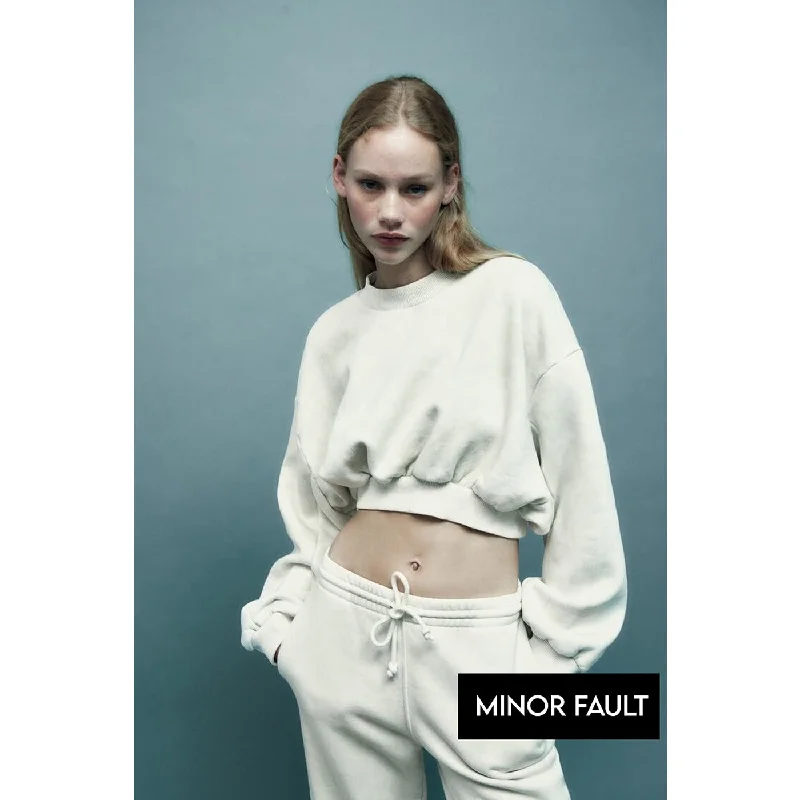 New Markdowns (Minor Fault) White Faded Cropped Sweatshirt