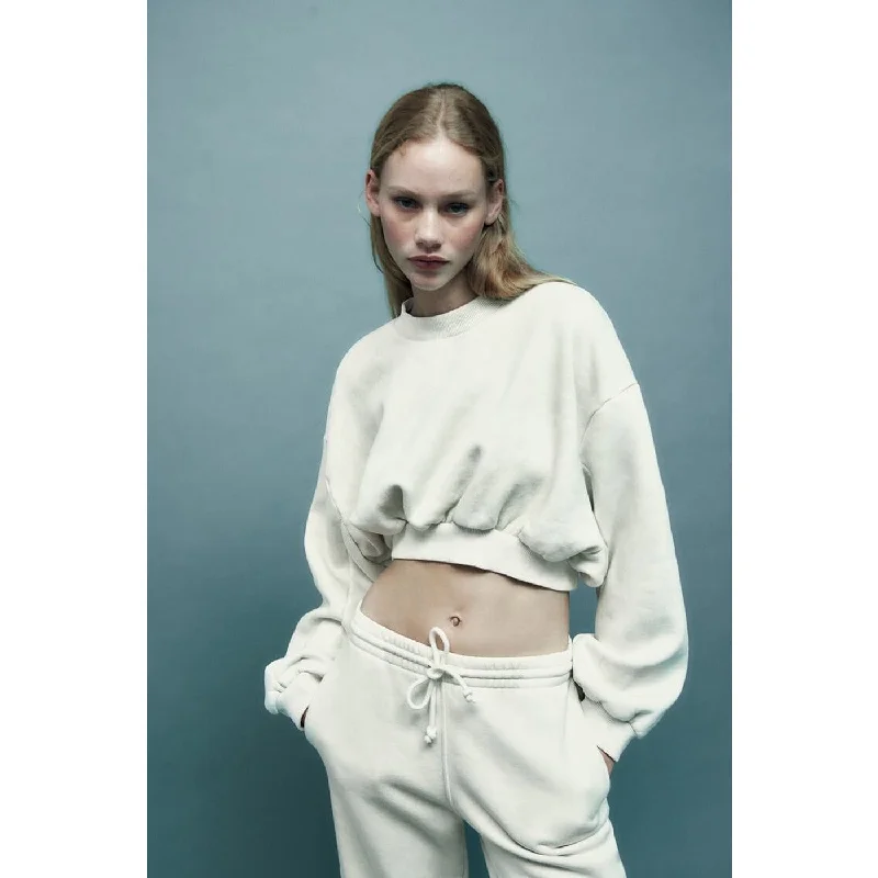 Online Specials White Faded Effect Cropped Sweatshirt