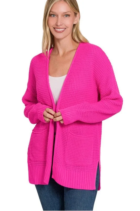 New Markdowns Pink Waffle Cardigan