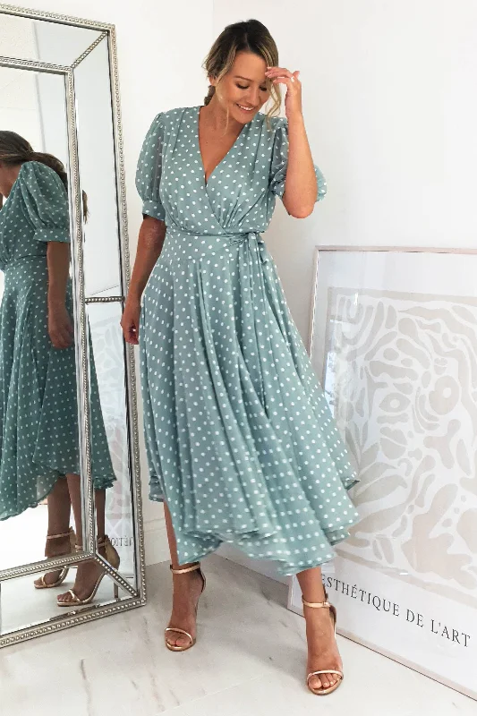 Extra Savings Andrea Polka Dot Midi Dress | Sage