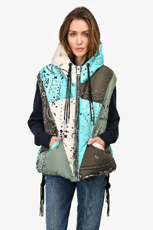 Clearance Event Khrisjoy Green/Blue Bandana Printed Down Oversized Vest Size 0