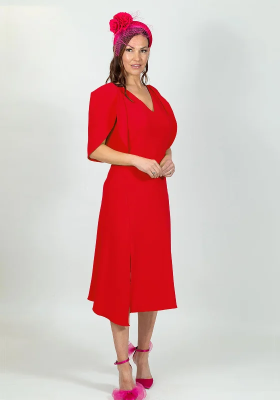 Act Fast Ella Boo Oversize Tulip Sleeve Midi Dress, Red