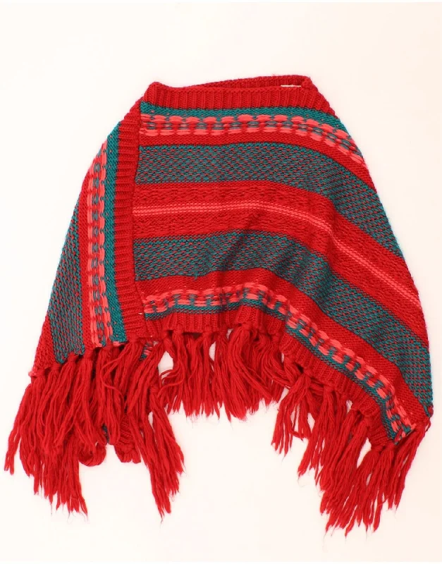 Special Buy PROMOD Womens Poncho Jumper One Size Red Striped Acrylic