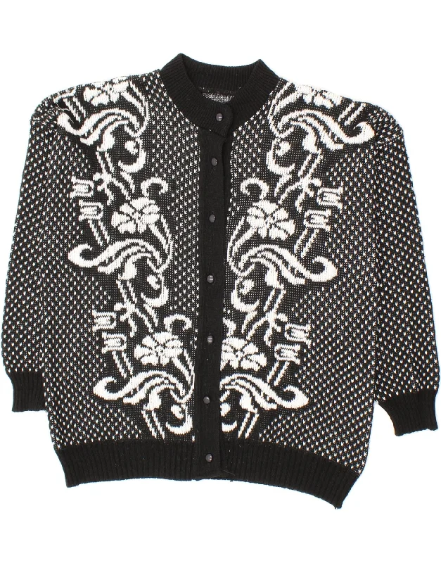 Epic Deals VINTAGE Womens Cardigan Sweater UK 16 Large Black Fair Isle