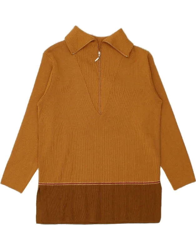 Limited Edition VINTAGE Womens Zip Neck Jumper Sweater UK 14 Medium Brown Colourblock Limited Edition VINTAGE Womens Zip Neck Jumper Sweater UK 14 Medium Brown Colourblock