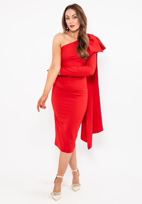 Loyalty Reward Kevan Jon Krystle One Sleeve Midi Dress, Red