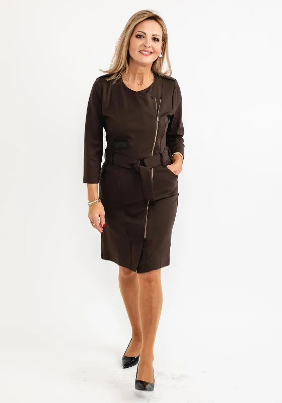 Overstock Eva Kayan Zip Detail Pencil Dress, Khaki