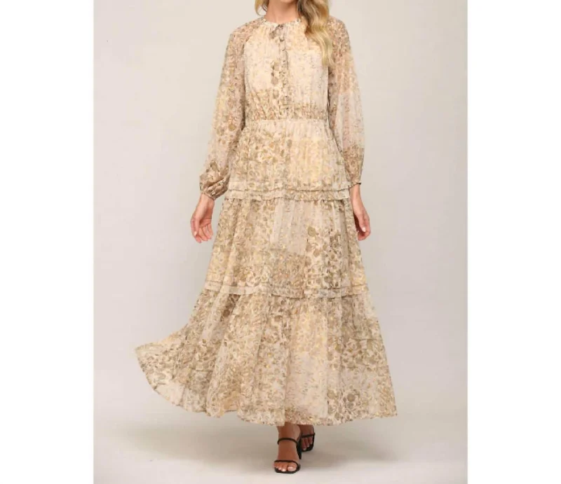 Savings Bonanza Shimmer Print Chiffon Maxi Dress In Natural