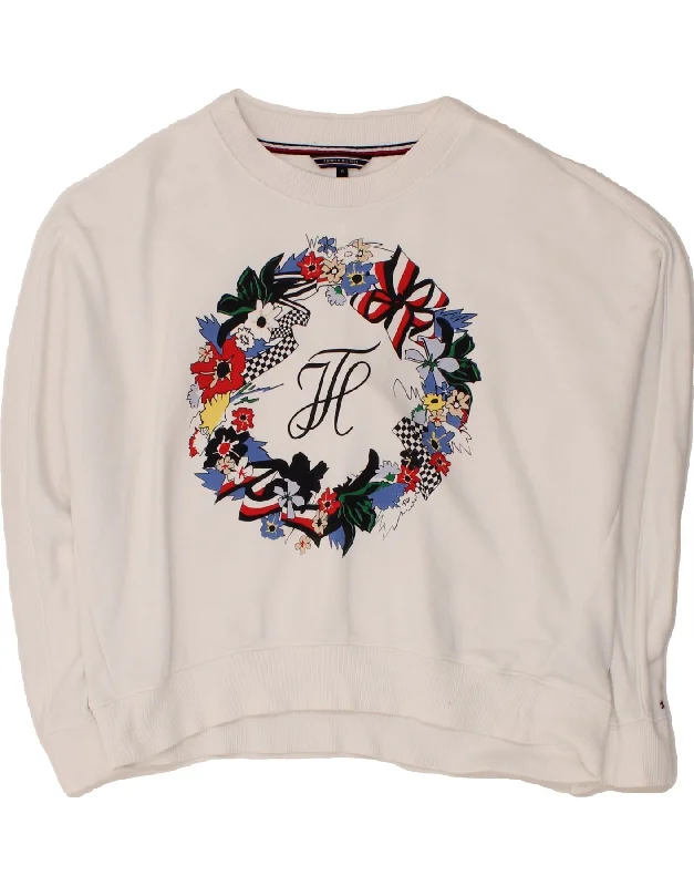 Final Sale TOMMY HILFIGER Womens Oversized Sweatshirt Jumper UK 14 Medium White