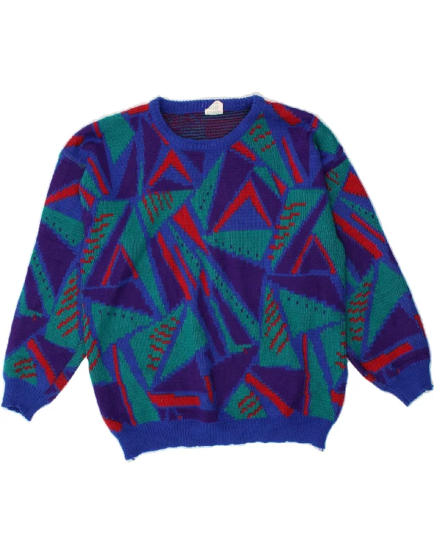 New Deals BIBA Womens Boat Neck Jumper Sweater UK 16 Large Blue Geometric Acrylic