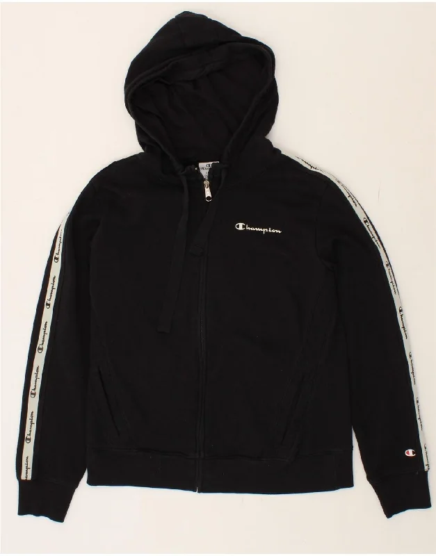 Value Deals CHAMPION Womens Zip Hoodie Sweater UK 16 Large Black Colourblock Cotton
