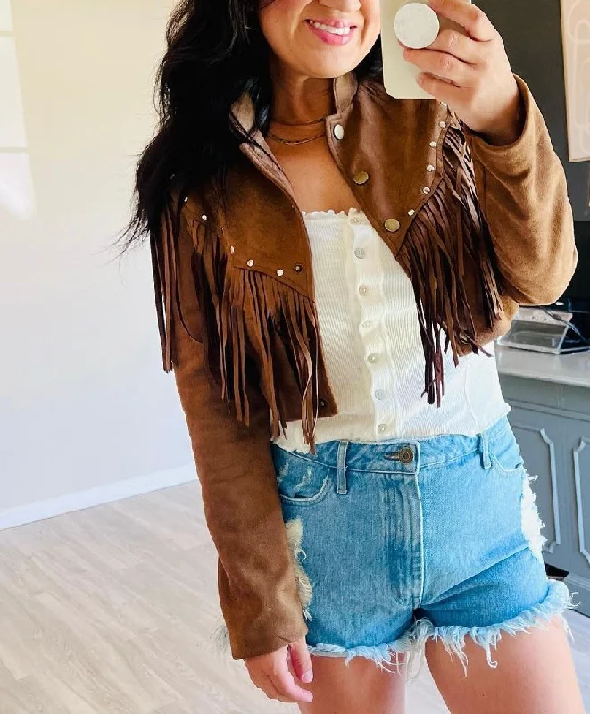 Super Sale Cropped Fringe Studded Faux Suede Western Jacket Women’s Small